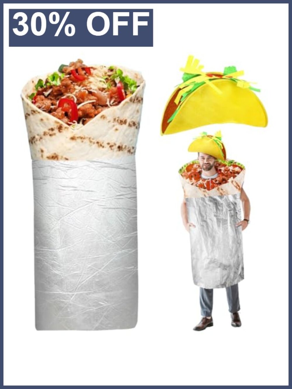 Unisex Taco Halloween Costume Set Bodysuit & Hat Adult